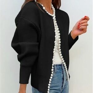 Commense Black Pearl-Trimmed Women's Sweater